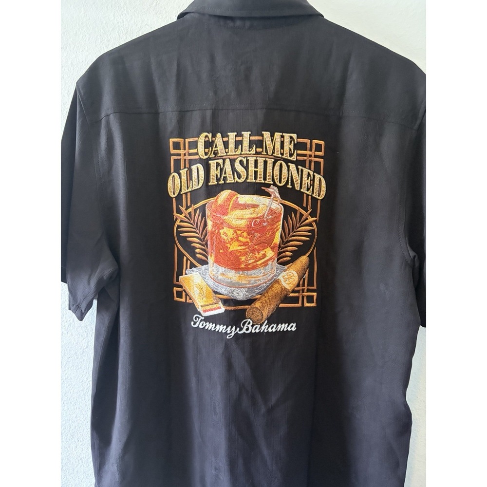 NWT Tommy Bahama "Call Me Old Fashioned" Embroidered Camp Shirt Black Men's S